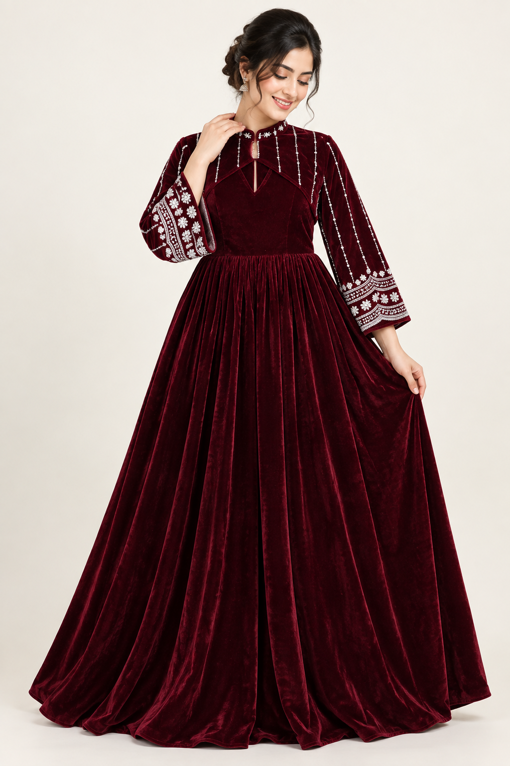 Iqrahs Fashion — Elegant burgundy velvet gown